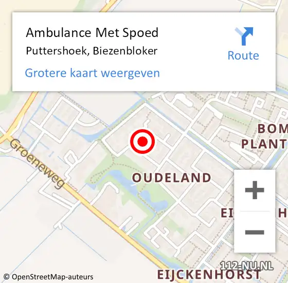 Locatie op kaart van de 112 melding: Ambulance Met Spoed Naar Puttershoek, Biezenbloker op 1 juli 2022 18:11