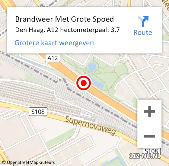 Locatie op kaart van de 112 melding: Brandweer Met Grote Spoed Naar Den Haag, A12 hectometerpaal: 3,7 op 1 juli 2022 18:19