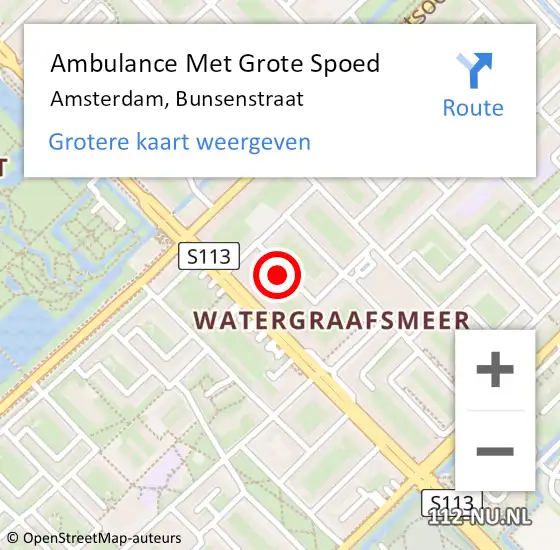 Locatie op kaart van de 112 melding: Ambulance Met Grote Spoed Naar Amsterdam, Bunsenstraat op 1 juli 2022 19:08