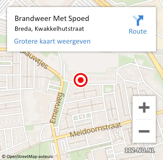 Locatie op kaart van de 112 melding: Brandweer Met Spoed Naar Breda, Kwakkelhutstraat op 1 juli 2022 19:12
