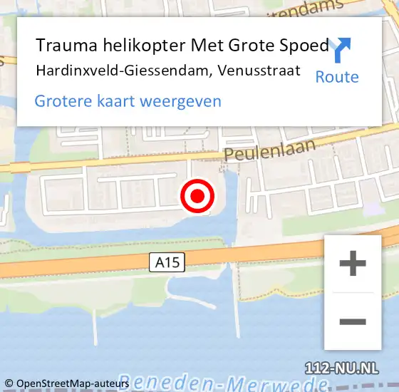 Locatie op kaart van de 112 melding: Trauma helikopter Met Grote Spoed Naar Hardinxveld-Giessendam, Venusstraat op 1 juli 2022 19:44