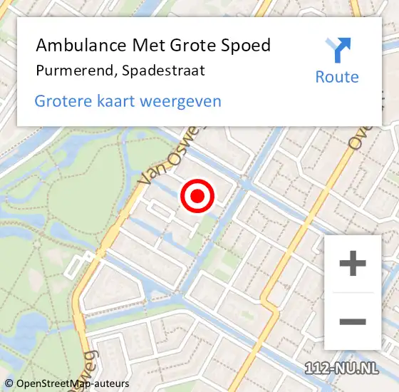 Locatie op kaart van de 112 melding: Ambulance Met Grote Spoed Naar Purmerend, Spadestraat op 1 juli 2022 20:11