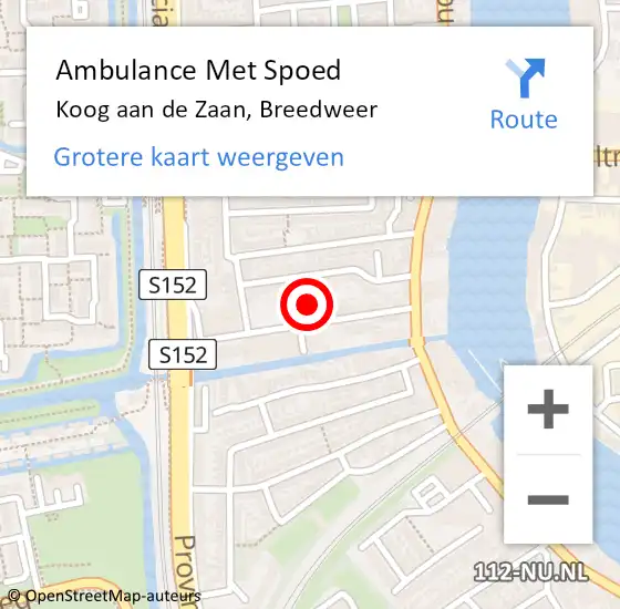 Locatie op kaart van de 112 melding: Ambulance Met Spoed Naar Koog aan de Zaan, Breedweer op 1 juli 2022 20:19