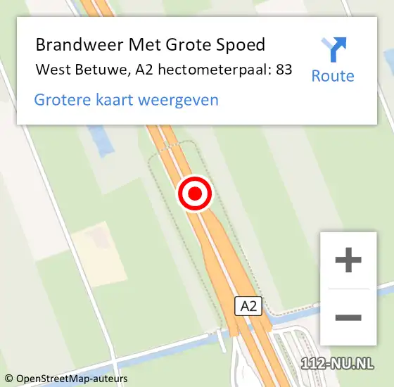 Locatie op kaart van de 112 melding: Brandweer Met Grote Spoed Naar West Betuwe, A2 hectometerpaal: 83 op 1 juli 2022 20:47