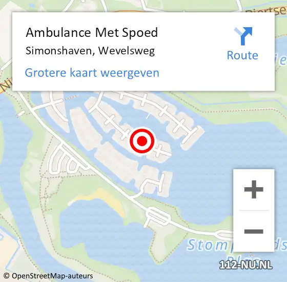 Locatie op kaart van de 112 melding: Ambulance Met Spoed Naar Simonshaven, Wevelsweg op 1 juli 2022 20:53