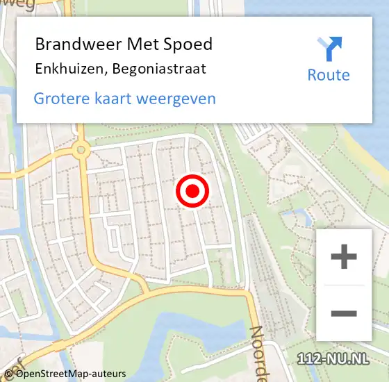 Locatie op kaart van de 112 melding: Brandweer Met Spoed Naar Enkhuizen, Begoniastraat op 1 juli 2022 21:01