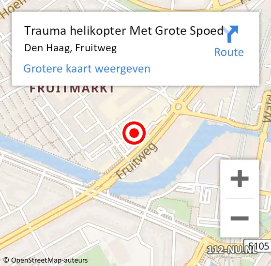 Locatie op kaart van de 112 melding: Trauma helikopter Met Grote Spoed Naar Den Haag, Fruitweg op 1 juli 2022 21:12