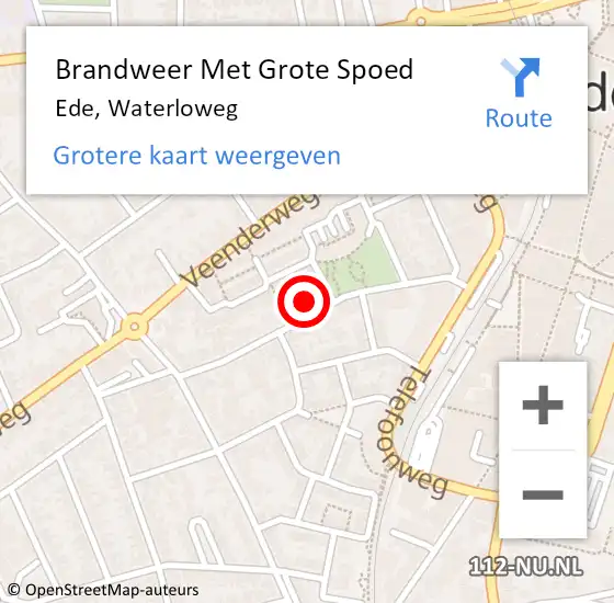 Locatie op kaart van de 112 melding: Brandweer Met Grote Spoed Naar Ede, Waterloweg op 1 juli 2022 21:34