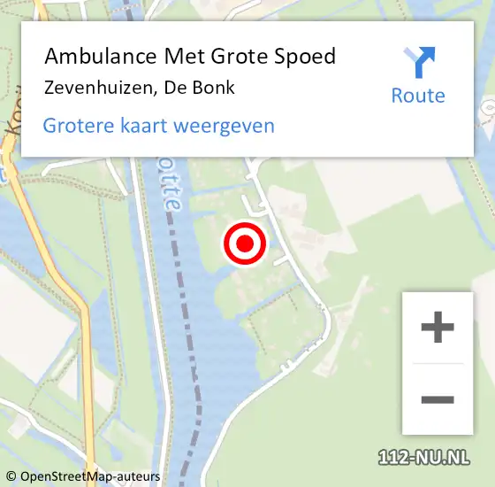 Locatie op kaart van de 112 melding: Ambulance Met Grote Spoed Naar Zevenhuizen, De Bonk op 1 juli 2022 21:51