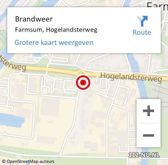 Locatie op kaart van de 112 melding: Brandweer Farmsum, Hogelandsterweg op 1 juli 2022 21:57