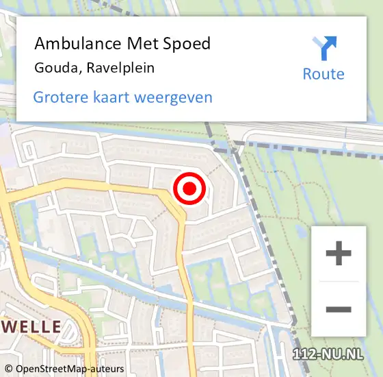 Locatie op kaart van de 112 melding: Ambulance Met Spoed Naar Gouda, Ravelplein op 1 juli 2022 22:11