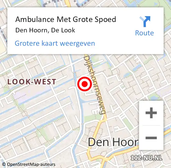 Locatie op kaart van de 112 melding: Ambulance Met Grote Spoed Naar Den Hoorn, De Look op 1 juli 2022 22:33