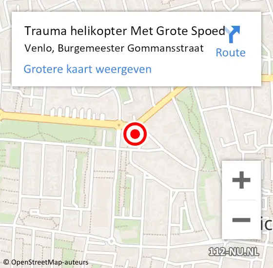 Locatie op kaart van de 112 melding: Trauma helikopter Met Grote Spoed Naar Venlo, Burgemeester Gommansstraat op 1 juli 2022 22:40