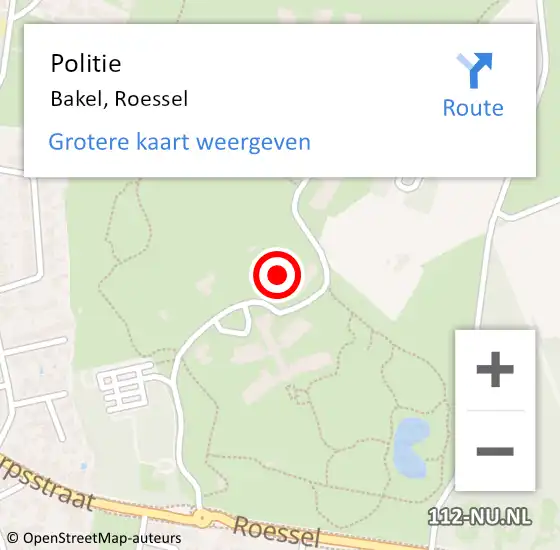 Locatie op kaart van de 112 melding: Politie Bakel, Roessel op 1 juli 2022 22:59