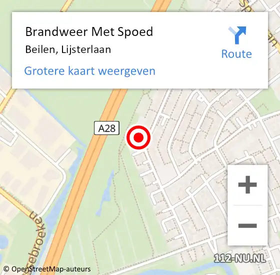 Locatie op kaart van de 112 melding: Brandweer Met Spoed Naar Beilen, Lijsterlaan op 1 juli 2022 23:26