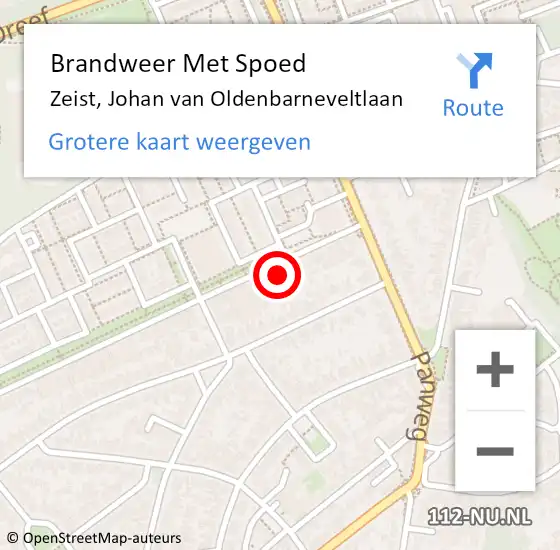 Locatie op kaart van de 112 melding: Brandweer Met Spoed Naar Zeist, Johan van Oldenbarneveltlaan op 2 juli 2022 00:17