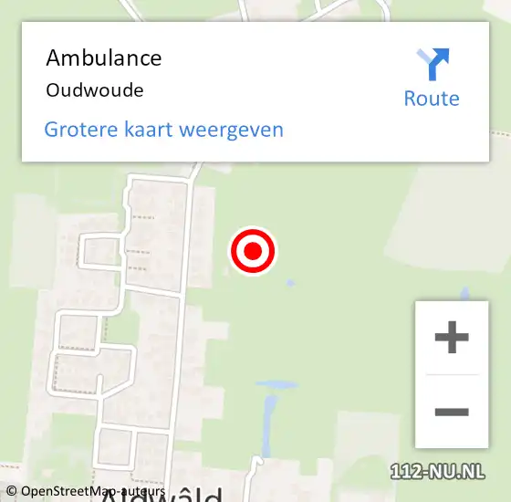 Locatie op kaart van de 112 melding: Ambulance Oudwoude op 2 juli 2022 00:20