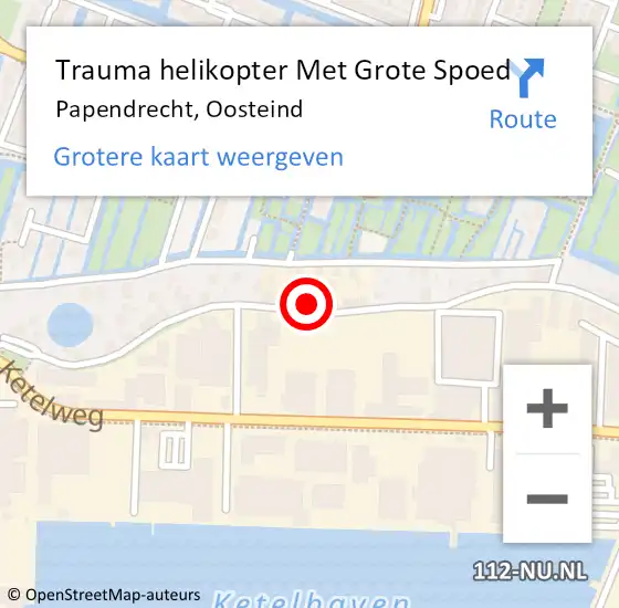 Locatie op kaart van de 112 melding: Trauma helikopter Met Grote Spoed Naar Papendrecht, Oosteind op 2 juli 2022 01:01