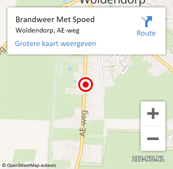 Locatie op kaart van de 112 melding: Brandweer Met Spoed Naar Woldendorp, AE-weg op 2 juli 2022 01:15