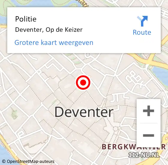 Locatie op kaart van de 112 melding: Politie Deventer, Op de Keizer op 2 juli 2022 01:36