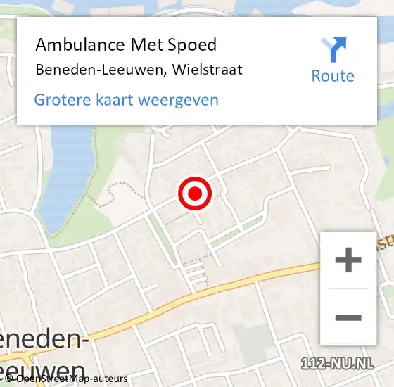 Locatie op kaart van de 112 melding: Ambulance Met Spoed Naar Beneden-Leeuwen, Wielstraat op 2 juli 2022 01:36