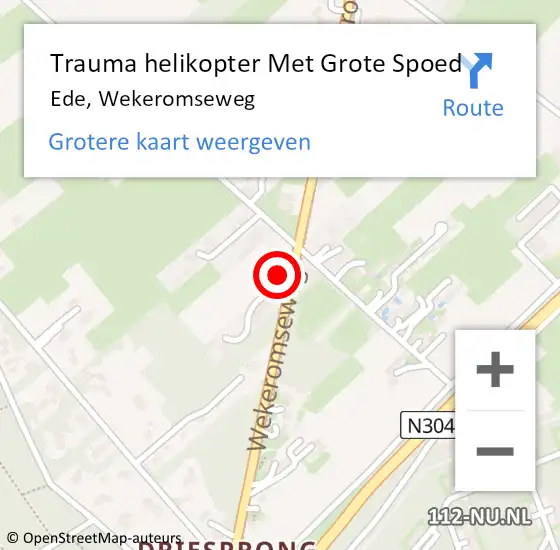 Locatie op kaart van de 112 melding: Trauma helikopter Met Grote Spoed Naar Ede, Wekeromseweg op 2 juli 2022 02:50