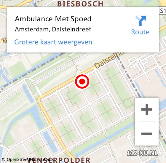 Locatie op kaart van de 112 melding: Ambulance Met Spoed Naar Amsterdam-Zuidoost, Dalsteindreef op 2 juli 2022 03:22