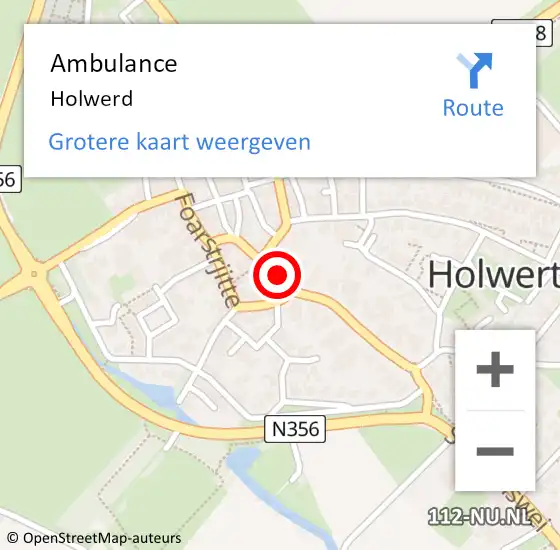 Locatie op kaart van de 112 melding: Ambulance Holwerd op 2 juli 2022 03:42