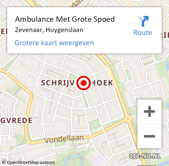 Locatie op kaart van de 112 melding: Ambulance Met Grote Spoed Naar Zevenaar, Huygenslaan op 2 juli 2022 04:48