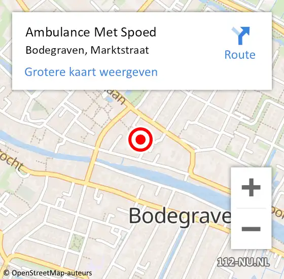 Locatie op kaart van de 112 melding: Ambulance Met Spoed Naar Bodegraven, Marktstraat op 2 juli 2022 05:22