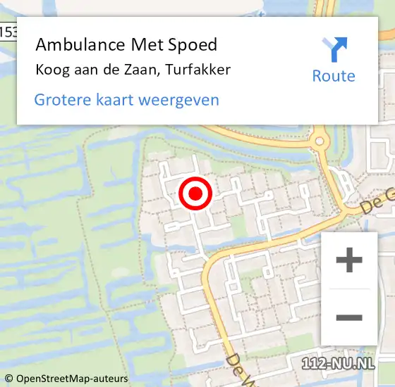 Locatie op kaart van de 112 melding: Ambulance Met Spoed Naar Koog aan de Zaan, Turfakker op 2 juli 2022 05:54