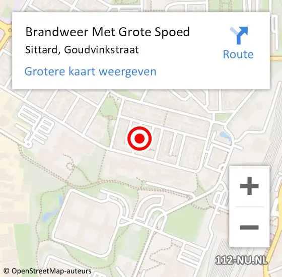 Locatie op kaart van de 112 melding: Brandweer Met Grote Spoed Naar Sittard, Goudvinkstraat op 2 juli 2022 06:40