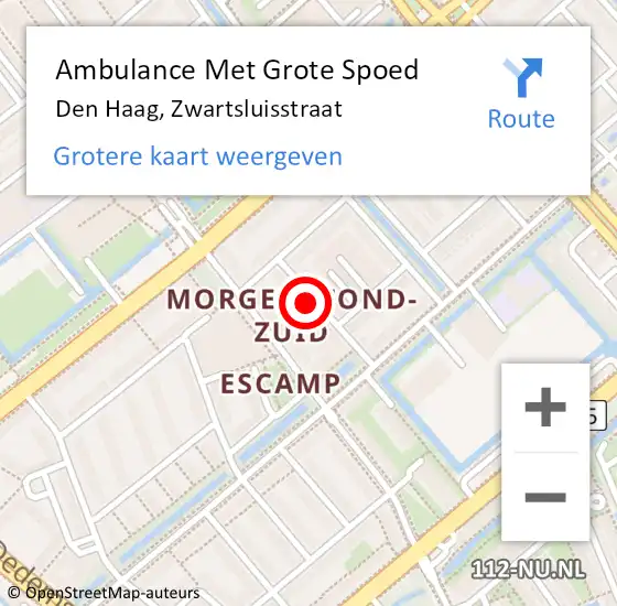 Locatie op kaart van de 112 melding: Ambulance Met Grote Spoed Naar Den Haag, Zwartsluisstraat op 2 juli 2022 07:20