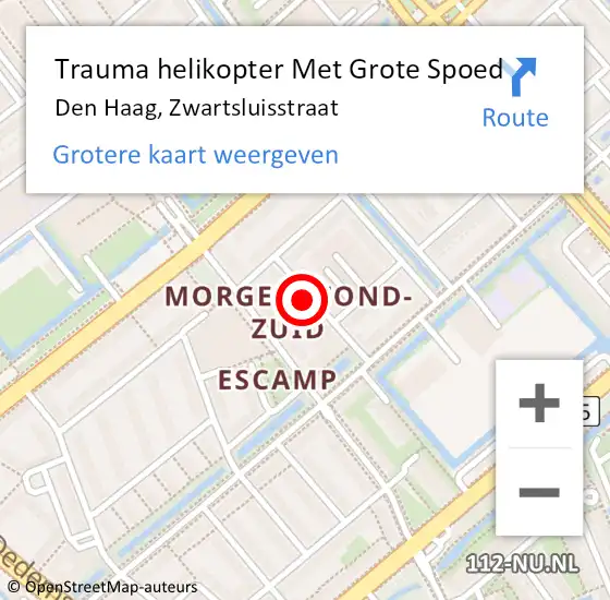 Locatie op kaart van de 112 melding: Trauma helikopter Met Grote Spoed Naar Den Haag, Zwartsluisstraat op 2 juli 2022 07:21