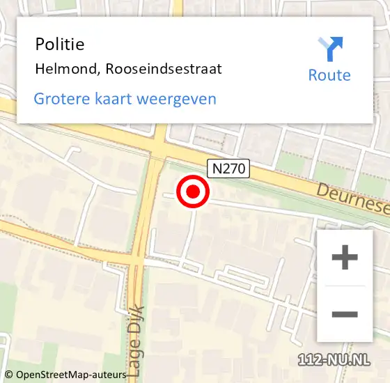 Locatie op kaart van de 112 melding: Politie Helmond, Rooseindsestraat op 2 juli 2022 07:25