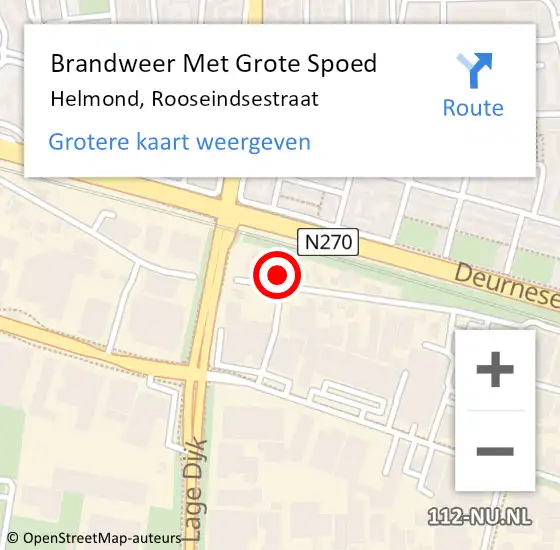 Locatie op kaart van de 112 melding: Brandweer Met Grote Spoed Naar Helmond, Rooseindsestraat op 2 juli 2022 07:25