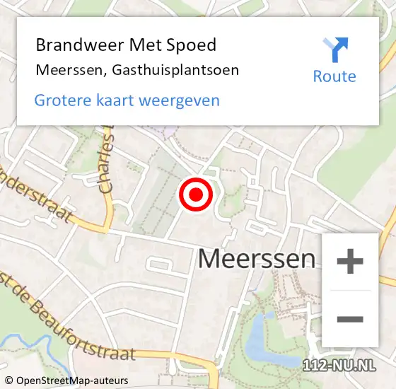 Locatie op kaart van de 112 melding: Brandweer Met Spoed Naar Meerssen, Gasthuisplantsoen op 2 juli 2022 07:26