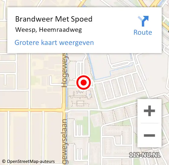 Locatie op kaart van de 112 melding: Brandweer Met Spoed Naar Weesp, Heemraadweg op 2 juli 2022 07:30