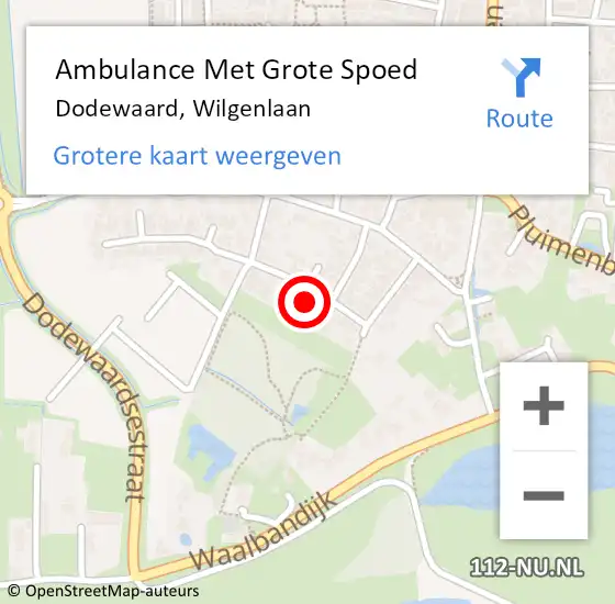 Locatie op kaart van de 112 melding: Ambulance Met Grote Spoed Naar Dodewaard, Wilgenlaan op 2 juli 2022 08:14