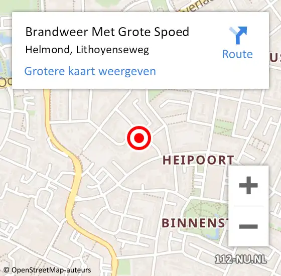 Locatie op kaart van de 112 melding: Brandweer Met Grote Spoed Naar Helmond, Lithoyenseweg op 2 juli 2022 08:27