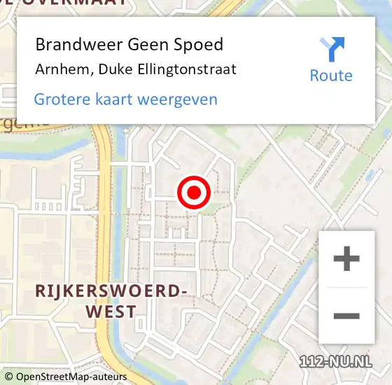 Locatie op kaart van de 112 melding: Brandweer Geen Spoed Naar Arnhem, Duke Ellingtonstraat op 2 juli 2022 08:34