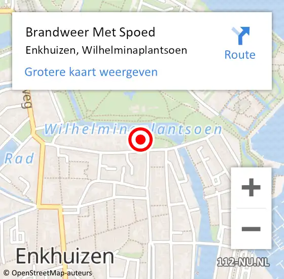 Locatie op kaart van de 112 melding: Brandweer Met Spoed Naar Enkhuizen, Wilhelminaplantsoen op 2 juli 2022 08:55