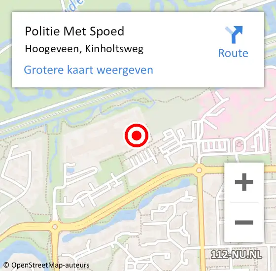 Locatie op kaart van de 112 melding: Politie Met Spoed Naar Hoogeveen, Kinholtsweg op 2 juli 2022 09:17