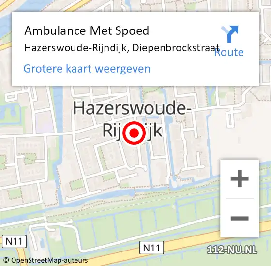 Locatie op kaart van de 112 melding: Ambulance Met Spoed Naar Hazerswoude-Rijndijk, Diepenbrockstraat op 2 juli 2022 09:40