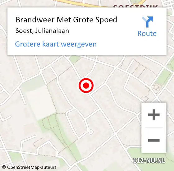 Locatie op kaart van de 112 melding: Brandweer Met Grote Spoed Naar Soest, Julianalaan op 2 juli 2022 09:52