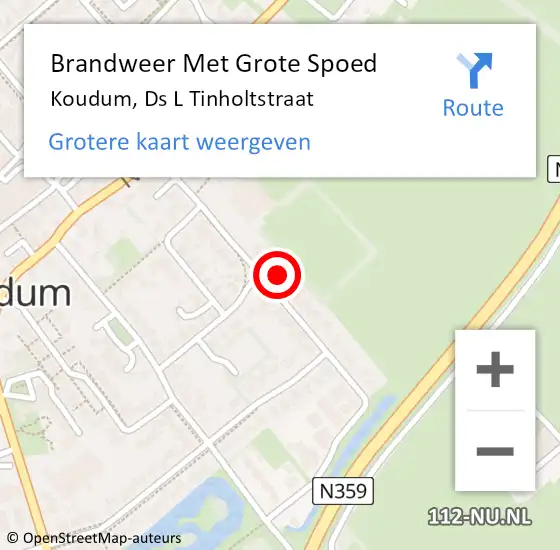 Locatie op kaart van de 112 melding: Brandweer Met Grote Spoed Naar Koudum, Ds L Tinholtstraat op 2 juli 2022 09:57