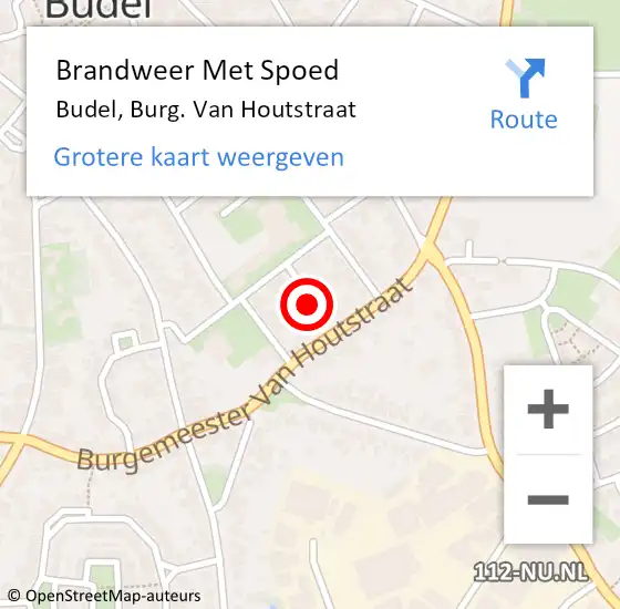 Locatie op kaart van de 112 melding: Brandweer Met Spoed Naar Budel, Burg. Van Houtstraat op 2 juli 2022 10:09