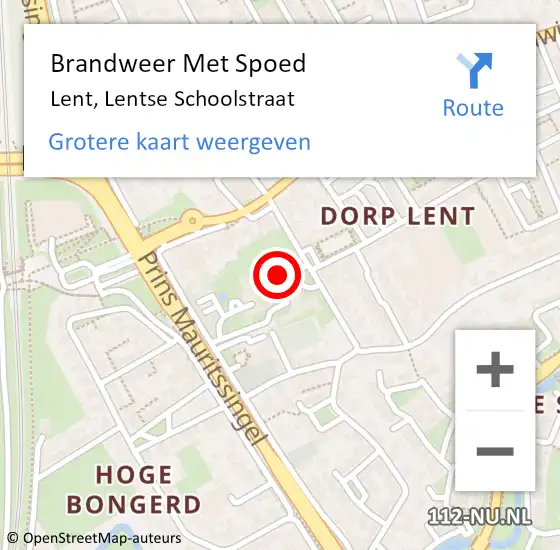 Locatie op kaart van de 112 melding: Brandweer Met Spoed Naar Lent, Lentse Schoolstraat op 2 juli 2022 10:14