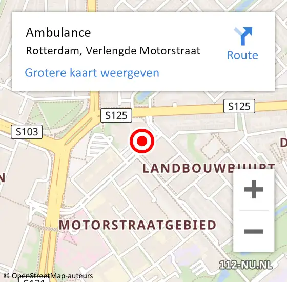 Locatie op kaart van de 112 melding: Ambulance Rotterdam, Verlengde Motorstraat op 2 juli 2022 10:31