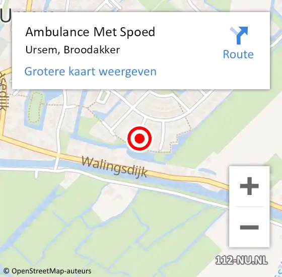 Locatie op kaart van de 112 melding: Ambulance Met Spoed Naar Ursem, Broodakker op 2 juli 2022 10:37